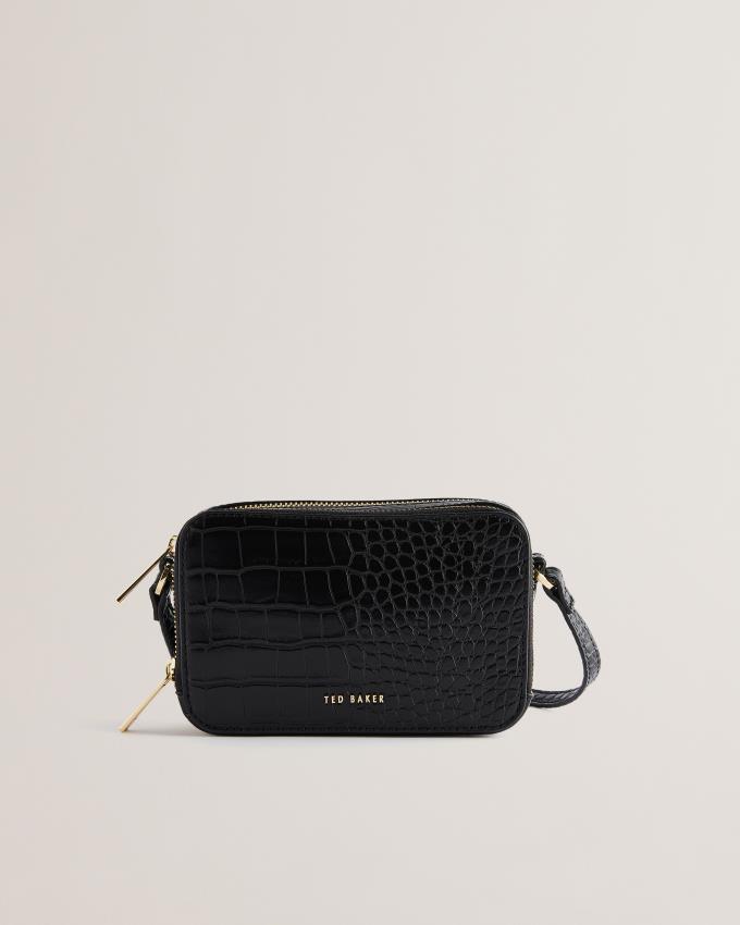 Sac Crossbody Ted Baker Croc Effect Mini Camera Noir Femme | JCR-97036950